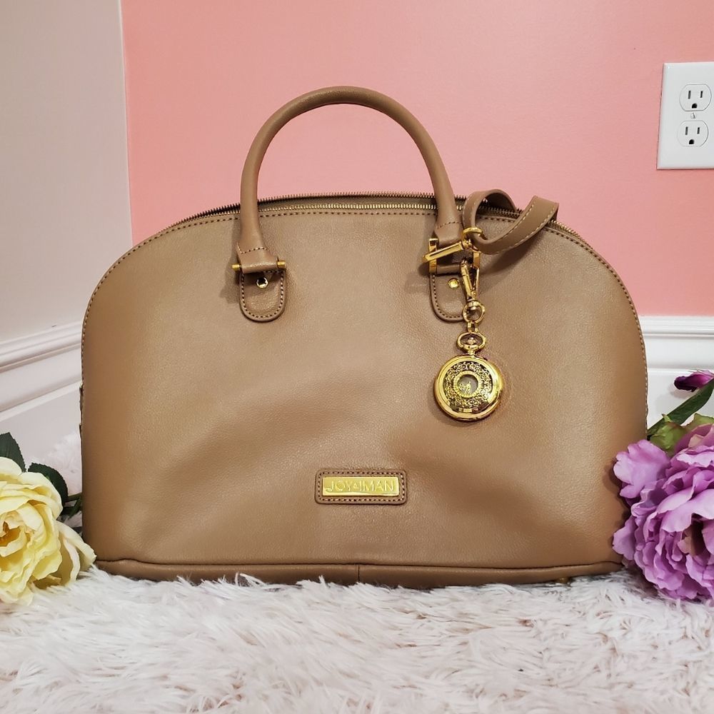 NWOT Fashionably Late Tan Leather Large Purse w/shoulder strap and pocket watch!